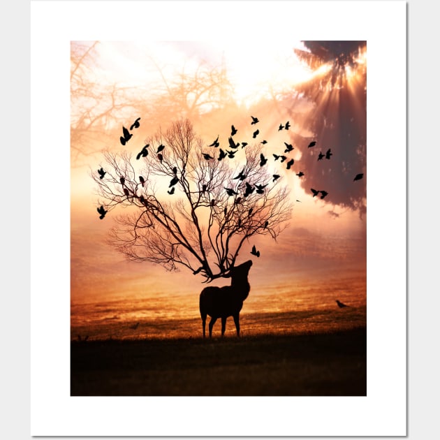 Sunset Deer Wall Art by sherifarts